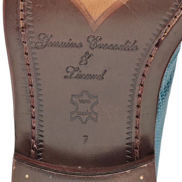 NEW Vintage Baby Blue Exotic David Eden Crocodile Teju Lizard Men's 7 Dress Shoe - Picture 12 of 16